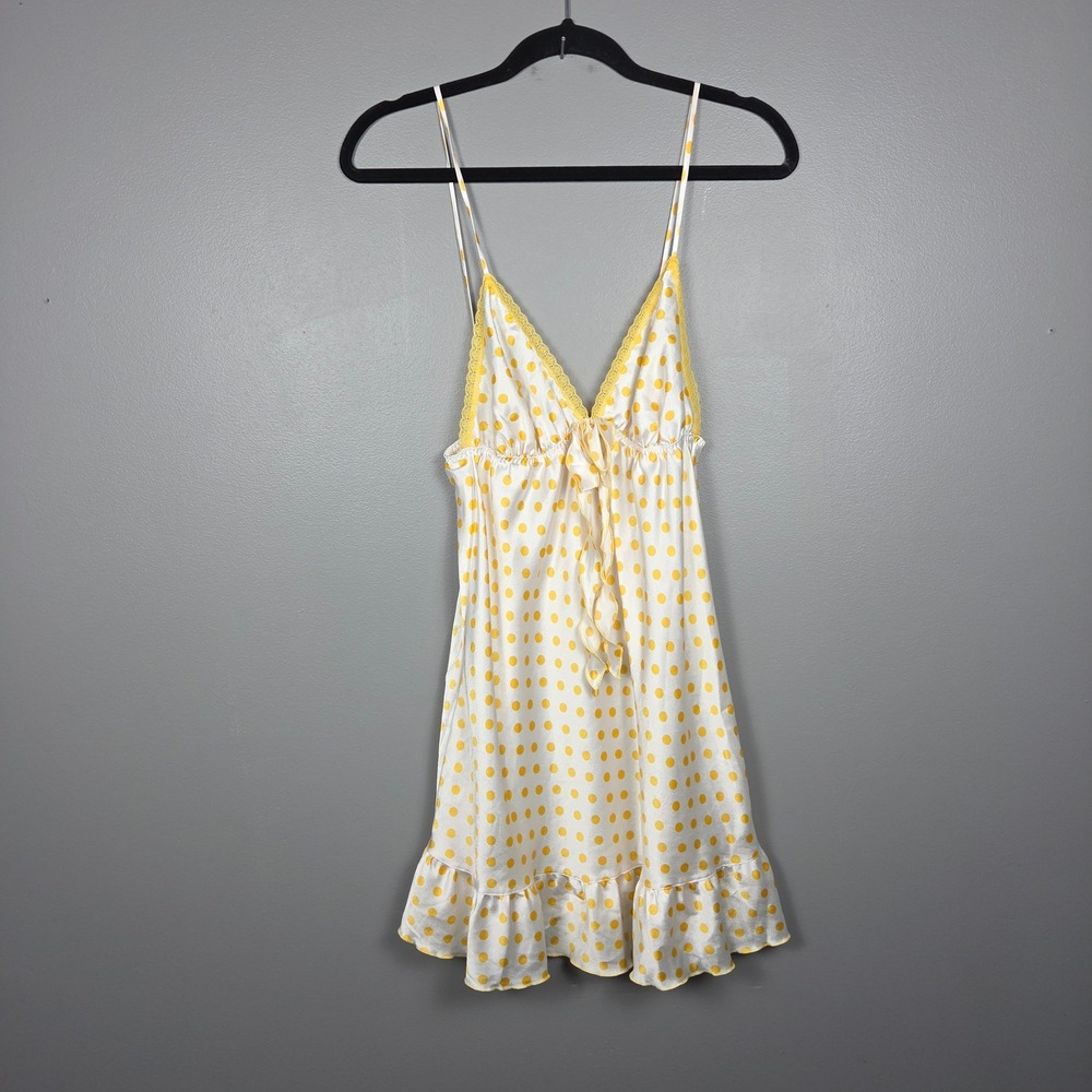 Victoria's Secret Angels Y2K Babydoll Chemise M Yellow Polka Dot Satin Lace